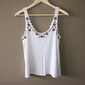 American Eagle Embroidered Floral Tank- White